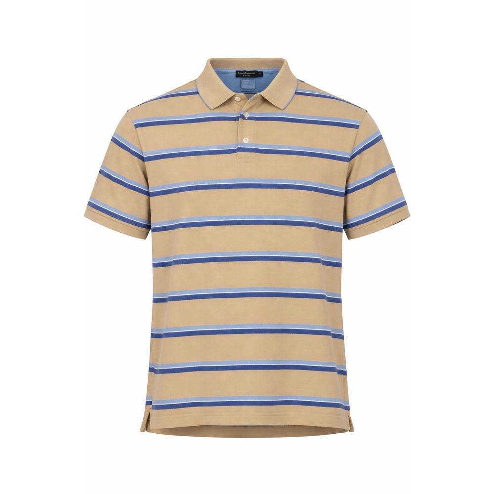 Daniel Cremieux Classics Men Size XL‎ Polo Shirt Tan Blue Striped Pique Cotton